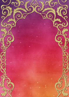 an ornate gold frame on a pink and purple background