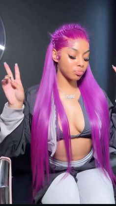 Purple Hair Lace Wig, Long Frontal Hairstyles, Purple Wig Styles, Side Part Colored Wig, Colored Wigs On Light Skin Women, Purple Hairstyles For Black Women, Half Up Half Down Hair Wig, Purple Hair Halloween Costumes Ideas