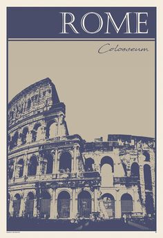 the roman colossion in blue and white, with text that reads rome roma