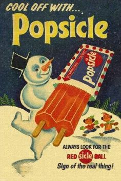 an advertisement for popsicle with a snowman holding a candy bar