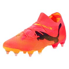 the nike superfly fg soccer cleat is shown in neon orange and black