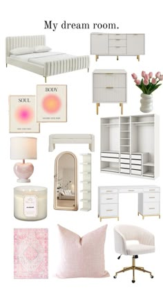 a collage of white furniture and accessories with the words my dream room above it