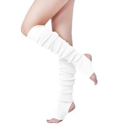 PRICES MAY VARY. 💕v28 Leg Warmers are made with German Stoll machine for superior quality. Features extreme elasticity and resilience that fit your legs. Stand out with vibrant colors staying bright and retaining its shape for years. 💕28''(71cm) Long Over Knee Stirrup Leg Warmer- The Perfect Accessory To Wear While Warming Up For Class Or A Performance.Great For Gym/Fitness/80s Costume Play/ Yoga Sport/ Casual Dresses /Ballet /Boots 💕Select Your Favorite Length And Style: **61cm Without Hole Knitted Outfits For Women, Ballet Leg Warmers, White Leg Warmers, Thigh High Sock, Ballet Boots, Dance Sports, 80s Costume, Y2k Winter, Clueless Outfits