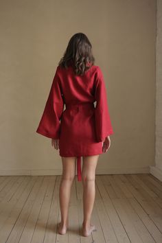 Women's Linen bathrobe, wabi-sabi interior  #naturallinenbathrobe #linenrobe #summernathrone #naturallinenrobe #summergown #linenhomewear #weddingrobe #ecofriendlybrand #ethicalclothes #ethicalfashion #linencape #summergown #linenkimono Red Robe With Kimono Sleeves For Spring, Fall Loungewear Robe With Kimono Sleeves, Red Wrap Kimono For Spring, Red Summer Kimono For Loungewear, Red Kimono For Summer Loungewear, Red Robe With Kimono Sleeves For Summer, Red Long Sleeve Robe For Summer, Red Spring Robe For Loungewear, Red Summer Robe With Kimono Sleeves