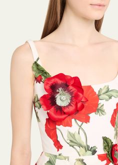 Oscar de la Renta Poppies-Print Flower-Applique Scoop-Neck Sleeveless Midi Dress Poppy Print, Outfit Design, Scoop Neck Dress, Print Flower, Sleeveless Midi Dress, Ethnic Dress, Theme Wedding, Flower Applique, White Midi Dress