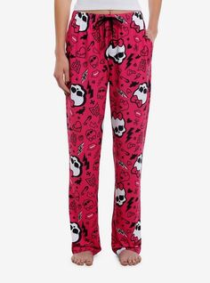 Monster High Skullette Icons Pajama Pants | Hot Topic Monster High Pjs, Hot Topic Outfits, Hot Topic Aesthetic, Monster High Skullette, Monster High Collection, Pink Hair Streaks, Girly Goth, Hot Topic Clothes, Eyeshadow Highlighter