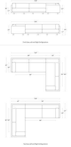 the drawing shows how to draw a couch with different angles and widths for each section