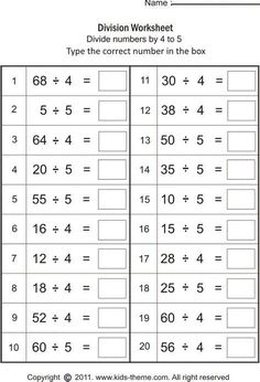 the division worksheet for dividing numbers by 5