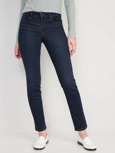 Mid-Rise Power Slim Straight Jeans for Women | Old Navy Dress Jeans Women, Slim Jeans Women, Regular Fit Jeans, Old Navy Jeans, Womens Jeans, Slim Straight Jeans, Old Navy Women, Back Patch, Mid Rise Jeans