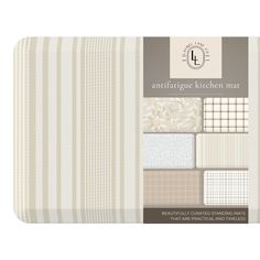 an image of a kitchen mat with different colors and patterns on the front, including beige stripes