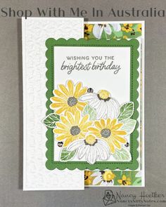 a card with flowers on it that says, shop with me in australia wishing you the brightest birthday