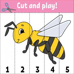 the cut and play game with a bee for children to learn how to draw it