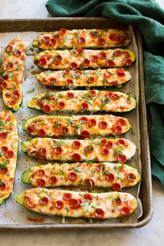 the zucchini boats are prepared and ready to go into the oven in the oven