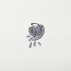 an ink drawing of a bird with wings