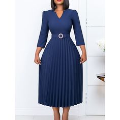 Season:Winter,Fall; Fabric:Polyester; Sleeve Length:Long Sleeve; Look After Me:Machine wash; Gender:Women's; Style:Fashion,Modern,Elegant,Mature; Elasticity:Micro-elastic; Occasion:Daily; Details:Belt Included; Fit Type:Regular Fit; Dresses Type:A Line Dress,Casual Dress; Pattern:Plain; Design:Ruched,Patchwork; Neckline:V Neck; Front page:FF; Listing Date:09/13/2023; Bust:; Hips:; Length:; Shoulder Width:; Sleeve:; Waist:; Fit US Size:; Fit UK Size:; Fit EU Size:; Dress Length Type:Midi Dress; P Casual Work Dresses, Line Dresses, Work Dresses For Women, A Line Dresses, High Waist Fashion, Pleated Midi Dress, Hip Dress, Fashion Mode, Types Of Dresses