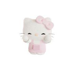 a white hello kitty stuffed animal with a pink bow on it's head and eyes