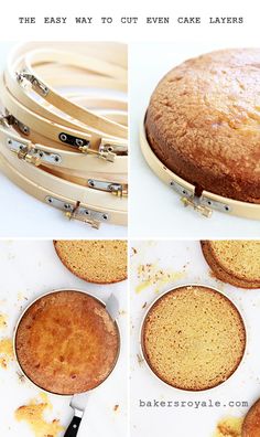 instructions for how to make a cake in a pan with baking utensils on the side