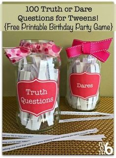 If you are hosting a tween birthday party idea in the near future: Here are 100 Truth or Dare Questions for Tweens! Teenage Sleepover, Teen Sleepover, Party Sleepover, Sweet 17, Slumber Party Games, Girl Sleepover, Fun Sleepover Ideas, Birthday Party For Teens, 13th Birthday Parties