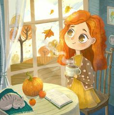 Autumn Art Print, Story Books Illustrations, Winter Illustration, Autumn Illustration, Illustration Wall Art, Fall Prints, Fall Pictures, Girls Cartoon Art, Illustration Character Design