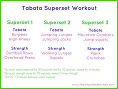 a poster with the words tabata superset workout written in different colors and sizes