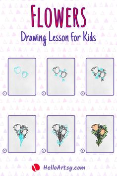 Step by step lesson showing how to draw  Easy to Draw Flowers How To Draw Iris Flower, Iris Flowers Drawing, Easy To Draw Flowers, Flowers For Kids, Draw Doodles