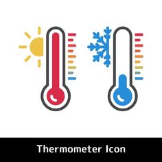 thermometer icon with snowflakes and sun