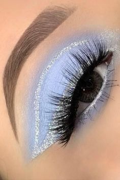 Quinceanera Light Blue Makeup, Cute Blue Makeup Looks Simple, Makeup Ideas For Sweet 16, Makeup Ideas For Quinceanera Blue, Prom Glam Makeup Blue, Prom Makeup To Go With Blue Dress, Light Blue Sweet 16 Nails, Blue Makeup Quinceanera, Light Blue Eye Makeup Looks