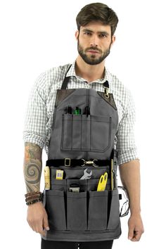 Tool Apron - 12 Pockets Grey Apron, Woodworking Apron, Wax Canvas, Tool Apron, Tool Pouches, Work Apron, Raw Fabric, Cool Aprons, Work Aprons