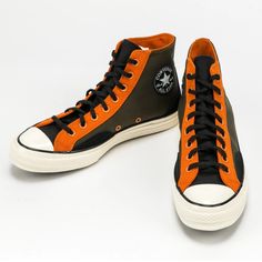 Converse Chuck 70 Court Hi Cargo Khaki/ Fire Pit/ Egret New In Original Box. Size 5m | 7w Orange Sporty High-top Sneakers With Rubber Sole, Orange High-top Sneakers With Rubber Sole For Streetwear, Orange High-top Streetwear Sneakers With Rubber Sole, Orange High-top Sneakers With Contrast Sole For Streetwear, Orange High-top Sneakers With Gum Sole For Streetwear, Orange High-top Sneakers With Boost Midsole For Streetwear, Sporty Orange High-top Sneakers With Gum Sole, Orange High-top Sneakers With Vulcanized Sole, Orange High-top Lace-up Sneakers With Vulcanized Sole