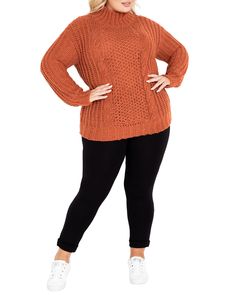 Take on the fall chill with this comfy-cozy sweater. Add this warm top to your collection and pair it with an easy-to-wear shell, skinny jeans, and ankle boots. This plus size sweater is primed for workwear rotation or weekend hangouts avenue Fallon Sweater | Burnt Sienna | Tops | Materials & Care Instructions: ['95% Polyester, 5% Elastane', 'Machine wash'] Versatile Fall Sweater For Loungewear, Versatile Sweater For Fall Loungewear, Fall Textured Knit Sweater In Relaxed Fit, Cozy Fit Cable Knit Tops For Fall, Relaxed Fit Chunky Knit Top For Fall, Relaxed Fit Knit Top For Workwear In Fall, Fall Chunky Knit Relaxed Fit Top, Chunky Knit Relaxed Fit Top For Fall, Oversized Fall Cable Knit Top