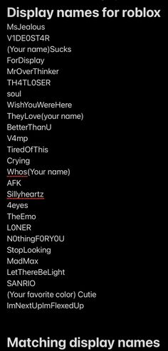 a black background with the words display names for roblox on it's side