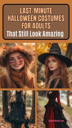 four different pictures with the words last - minute halloween costumes for adults that still look amazing