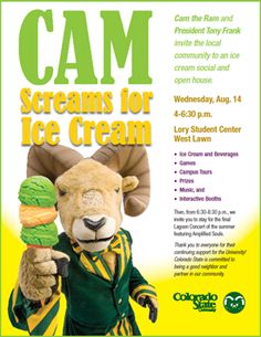 a poster advertising ice cream with a ram holding an ice cream cone in his hand