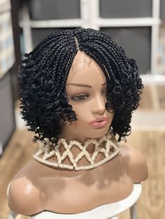 Braided curly wig.Color Black.Just as pictured. | eBay Curly Wig Color, Big Twist Braids Hairstyles, Braided Bob, Curly Tips, Braids Styling, Afro Fashion, Braided Hairstyles For Black Women Cornrows, Wig Black, Protective Hair