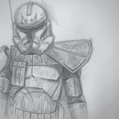 a pencil drawing of a man in armor