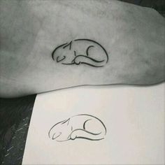 a cat tattoo on the left side of the arm, next to a drawing of a sleeping cat