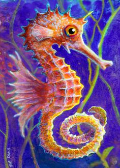 a painting of a sea horse in the ocean