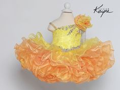 Sugar Kayne Girls Beautiful Organza Ombre Cupcake Pageant Dress Yellow Sleeveless Pageant Dress, Orange One-shoulder Dress With Ruffles, Fringe Corset, Cupcake Pageant Dress, Short Ruffle Skirt, Gown One Shoulder, Baby Christening Outfit, Johnathan Kayne, Girls Communion Dresses