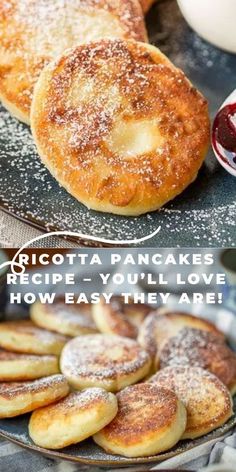 pancakes on a plate with the words ricotta pancakes recipe - you'll love how easy they are