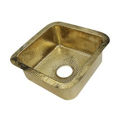 a gold square sink with a hole in the middle