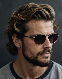 Rich Man Hairstyle, Old Money Aesthetic Men Hair, Hair Styles Medium Length Men, Mountain Man Haircut, Men’s Swept Back Hair, Men's Medium Hair Length, Simon Baker Hair, Men Curly Blonde Hair, Blonde Beard Styles