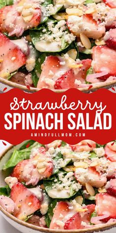 This Strawberry Spinach Salad is a stunner! Bursting with fresh, sweet strawberries and tender spinach, this simple salad is elevated with toasted almonds, mild shallots, salty feta cheese, and a creamy, dreamy poppy seed dressing. It is the perfect combination of sweet, savory, and salty--and so easy to make! Strawberry Salad Dressing, Avocado Goat Cheese, Chicken Strawberry, Spinach Recipes Healthy, Two Peas And Their Pod, Strawberry Salad Recipe, Strawberry Spinach Salad, Fall Salads, Spinach Salad Recipes