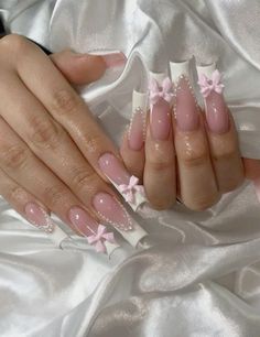 Bows Coquette, Muscular Dystrophy, Tapered Square Nails, French Acrylic Nails, Exotic Nails, Acrylic Nails Coffin Pink