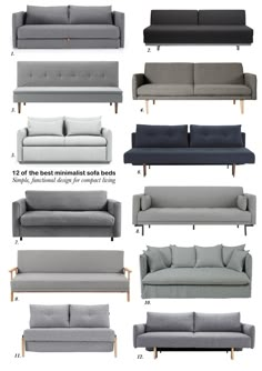 the different types of sofas and loveseats are shown in this set up