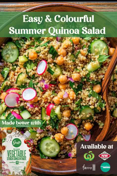 a salad with cucumber, radishes and couscous in it