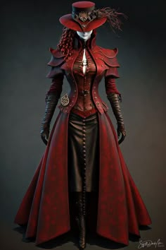 Mode Steampunk, Fantasy Clothes, Fairytale Dress, Fantasy Costumes, Fashion Design Drawings, Red Coat, Fantasy Dress