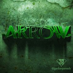 the word arrow written in green on a grungy background with rusted metal letters