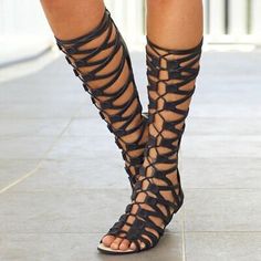 Women Knee High Gladiator Sandals Strappy Beach Flat Shoes Cut Out Lace Up Boots | eBay Women Sandals Flat, Knee High Gladiator Sandals, Gladiator Sandals Women, Womens Thigh High Boots, Steampunk Boots, High Gladiator Sandals, Pirate Boots, Women's Motorcycle Boots, Flat Gladiator Sandals