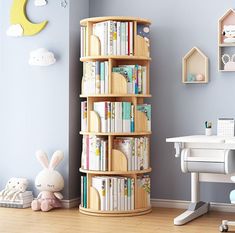 PRICES MAY VARY. 【Large Capacity】This bookshelf has a total of 5 tier, the total length is 63'', the overall width is 18'', and the height of each layer is 12'', it can use a lot of space, can store books, potted plants, small toys , decorations, etc. 【360° Free Rotation】This bookshelf can be rotated 360 degrees freely. The chassis of the bookshelf adopts a rotating chassis of steel ball bearings, which rotates smoothly and silently, and the book Circular Bookshelf, Spinning Bookshelf, Baby Picture Book, Bookshelf For Kids, Rotating Bookshelf, Wood Bookshelves, Playroom Storage, Playroom Design