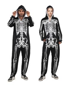 PRICES MAY VARY. Material:High quality polyester,comfortable and soft,machine wash Set:1pcs skeleton onesie adult jumpsuit Design: Our skeleton costume has a sturdy full-length front zipper that makes it easy to dress and remove the costume.skeleton onesie features built-in pockets,It is very convenient to carry mobile phones and other things.The top of the hat is a double skull skeleton design, which is very realistic and scary Size:Our sizes are from S to XL.Please refer to the size chart for Skeleton Pajamas, Skeleton Onesie, Costume Skeleton, Jumpsuit Design, Skeleton Costume, Skeleton Design, Designer Jumpsuits, Halloween Cosplay, Pajamas Women